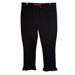 Cartonnier Anthropologie Black Ruffle Hem Cropped Pant Womens Size 6 Stretch EUC